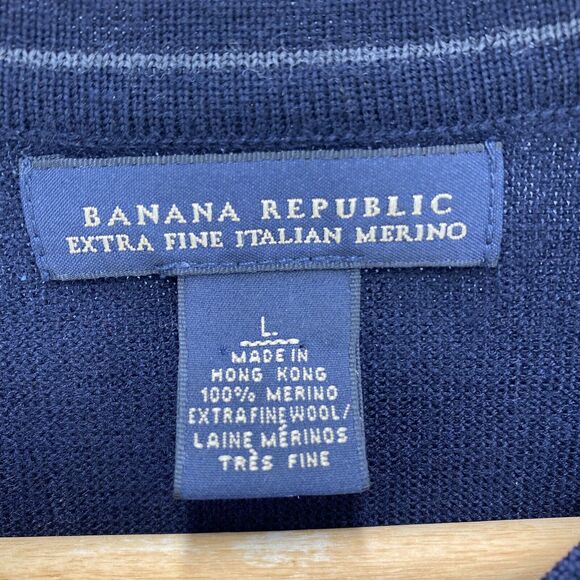 Banana Republic Sweater Mens Large Blue Fine Italian Merino Wool Preppy V-Neck - Picture 4 of 16